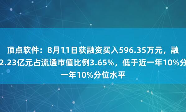 顶点软件：8月11日获融资买入596.35万元，融资余额2.23亿元占流通市值比例3.65%，低于近一年10%分位水平