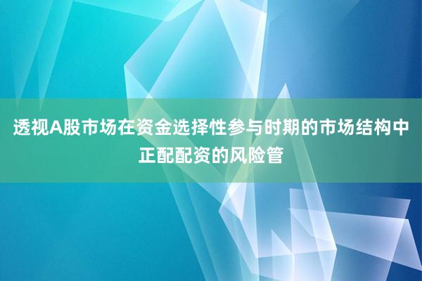 透视A股市场在资金选择性参与时期的市场结构中正配配资的风险管