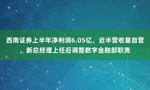 西南证券上半年净利润6.05亿，近半营收靠自营，新总经理上任后调整数字金融部职责