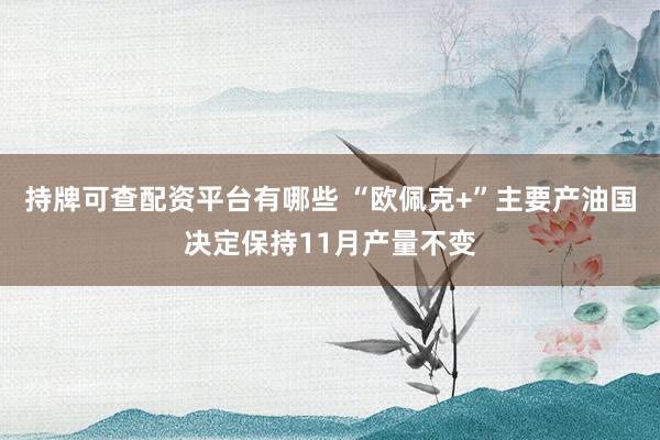 持牌可查配资平台有哪些 “欧佩克+”主要产油国决定保持11月产量不变