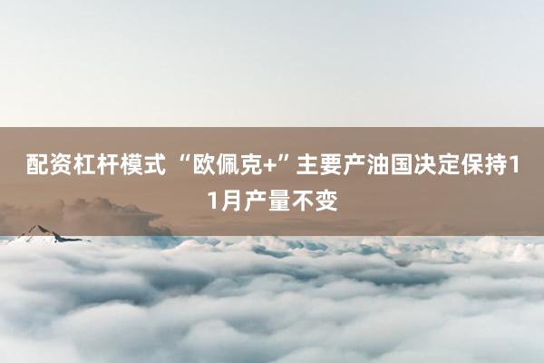 配资杠杆模式 “欧佩克+”主要产油国决定保持11月产量不变