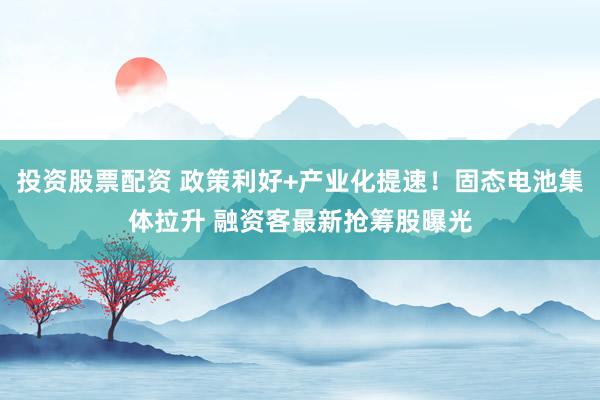 投资股票配资 政策利好+产业化提速！固态电池集体拉升 融资客最新抢筹股曝光
