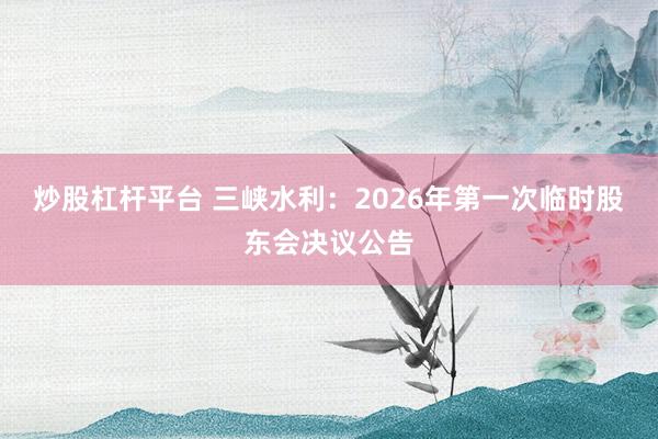 炒股杠杆平台 三峡水利：2026年第一次临时股东会决议公告