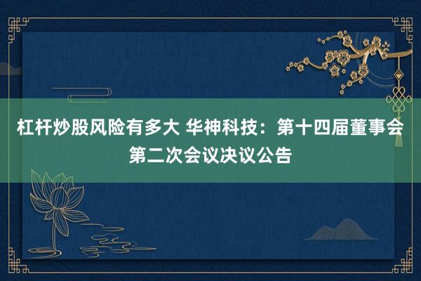 杠杆炒股风险有多大 华神科技：第十四届董事会第二次会议决议公告