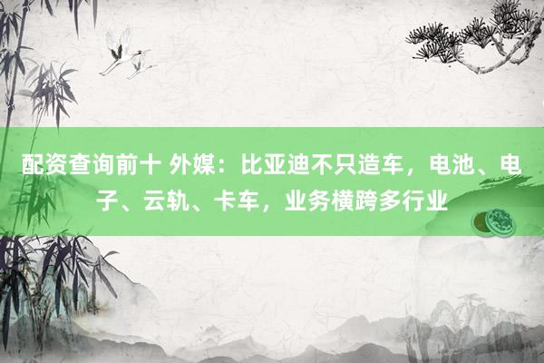 配资查询前十 外媒：比亚迪不只造车，电池、电子、云轨、卡车，业务横跨多行业